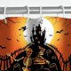 thumbnail image 5 of Cortina de ducha de Halloween para baño, color naranja, esqueleto de Halloween., 5 of 5