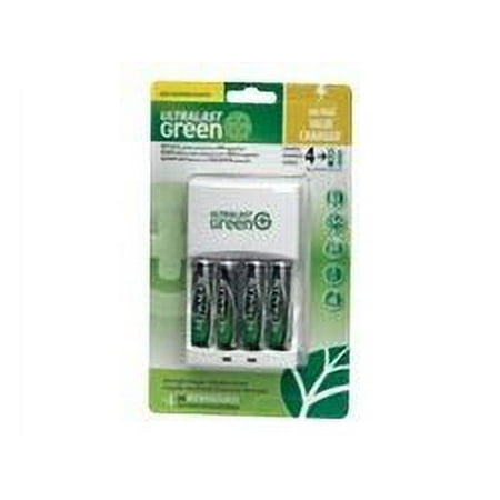 UltraLast Green - Standard AA/AAA Charger with 4 AA Batteries - White