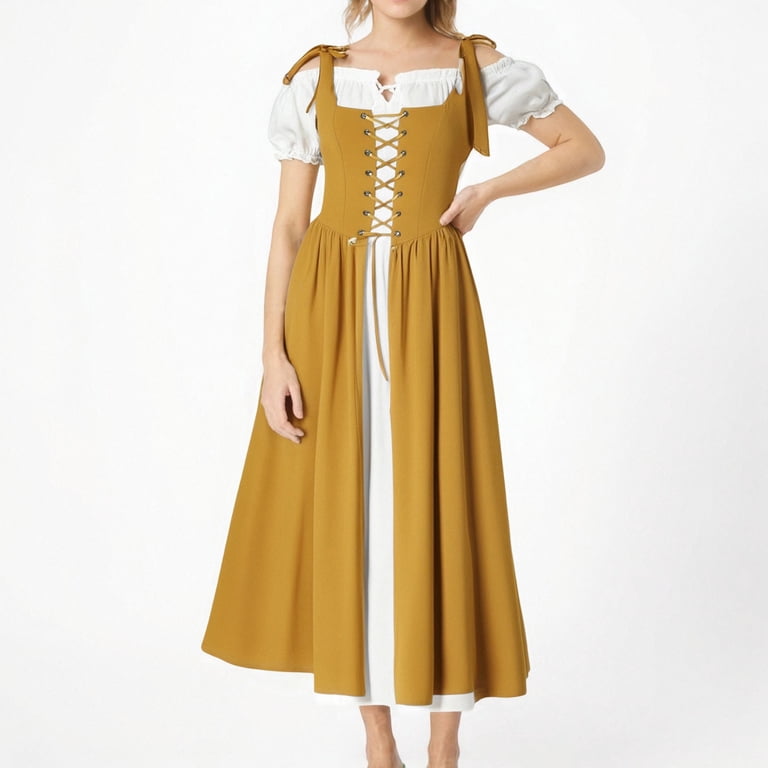 gold medieval dress 2022 Medieval Renaissance Gold Floral Gothic Victorian Dress Women Halloween Masquerade Ball Gown Theater Costume
