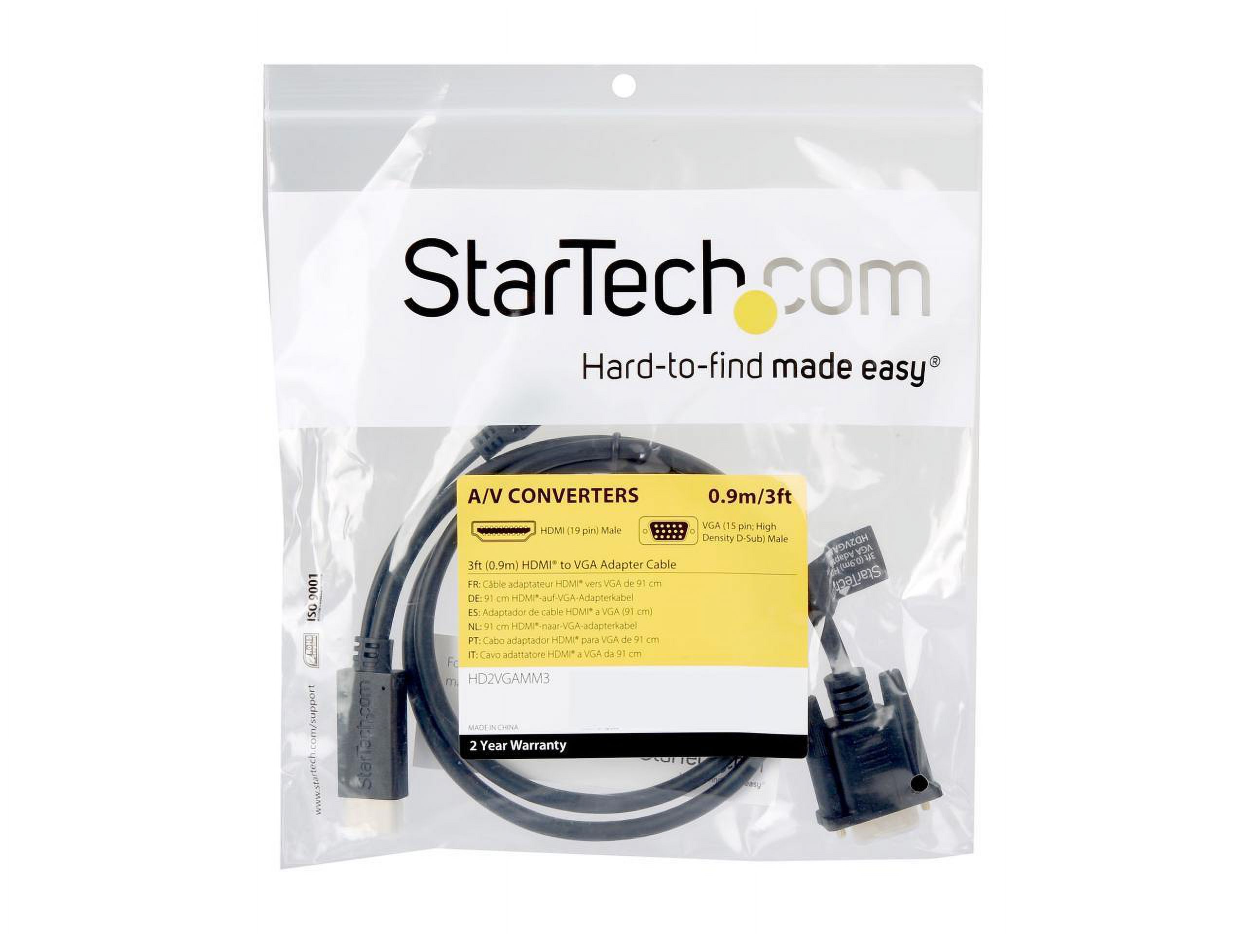 StarTech HD2VGAMM3 HDMI to VGA Cable - 3 ft. / 1m - 1080p - 1920 x 1200  - Active HDMI Cable - Monitor Cable - Computer Cable - image 3 of 3
