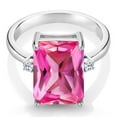 thumbnail image 2 of Gem Stone King 925 Sterling Silver Pink Created Sapphire and White Topaz Ring for Women (10.08 Cttw, Emerald Cut 14x10MM, Gemstone September Birthstone, Size 5), 2 of 4