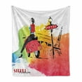 thumbnail image 1 of Retro Soft Flannel Fleece Throw Blanket, Woman on a Pink Motorcycle Trend Vogue Fashion in Paris Eiffel Tower Art Print, Cozy Plush for Indoor and Outdoor Use, 60" x 80", Orange and Red, by Ambesonne, 1 of 6