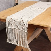 REDEARTH Macrame Table Runner-Hand Woven Exquisite Artisan Made Boho Decorative Table Runners for Dining Table, Coffee Table, Console, Dresser; 100% Cotton 14x86; Natural