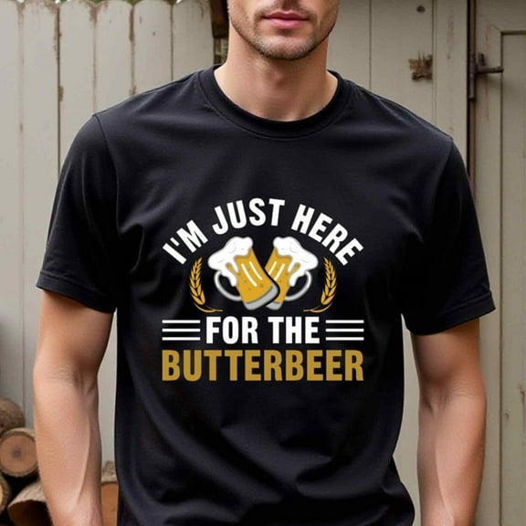 Men'S Harry Potter Butterbeer T-Shirt - Official Hogwarts Cup Design Tee, Heavyweight 100% Cotton Crew Neck Shirt for Fans, Birthday & Halloween Costume Apparel - Casual Everyday Wizarding World App