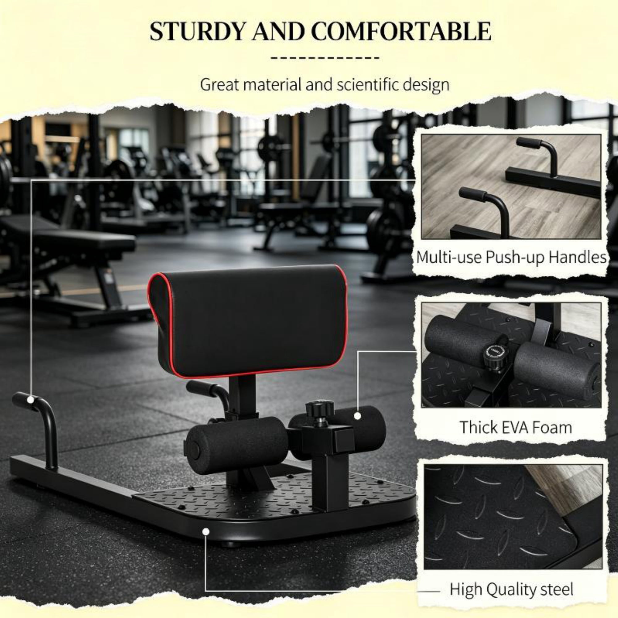 3-in-1 Padded Push Up Sit Up Squat Machine, All-in-One Home Gym Fitness Equipment for Core & Lower Body Workout, Black