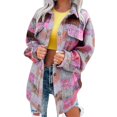 thumbnail image 1 of Chaqueta de lana a cuadros para mujer, chaquetas de manga larga con cuello vuelto, informales, a la moda, con bolsillos cubiertos, gris S, 1 of 5