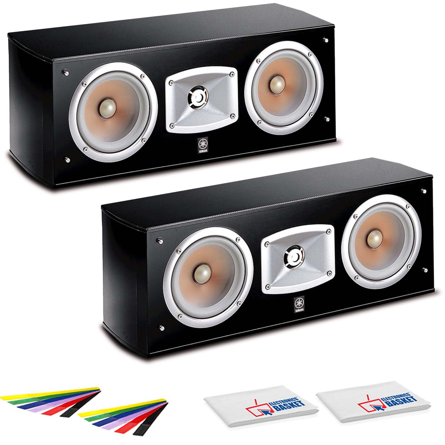 2 x Yamaha NS-C444 2-Way Center Channel Speaker (NS-C444) + 2 x Velcro  Cable Straps + 2 x MicrofiberFiber Cloth
