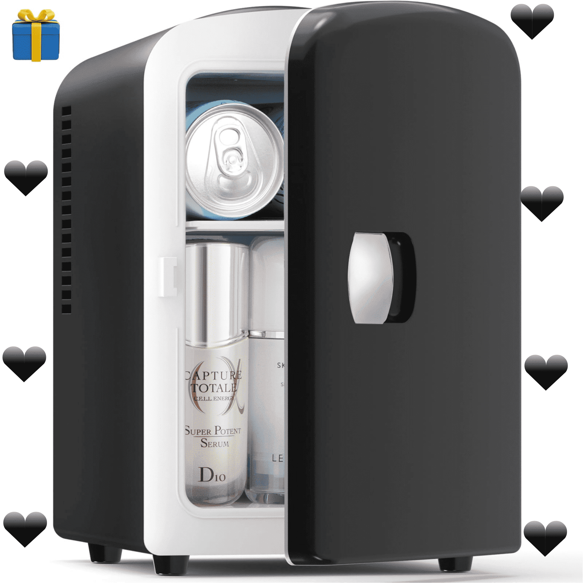 Auseo Mini Portable Fridge Personal, Countertop, 4L/6 Cans, Cooler Small Refrigerator, AC/DC, Option for Skincare, Makeup, Drinks, Dorm Room