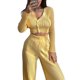 thumbnail image 2 of Traje Informal de Dos Piezas para Mujer, de Punto Liso, con Aberturas, Larga, Botones y Pantalones de Cintura Alta. Amarillo M, 2 of 8