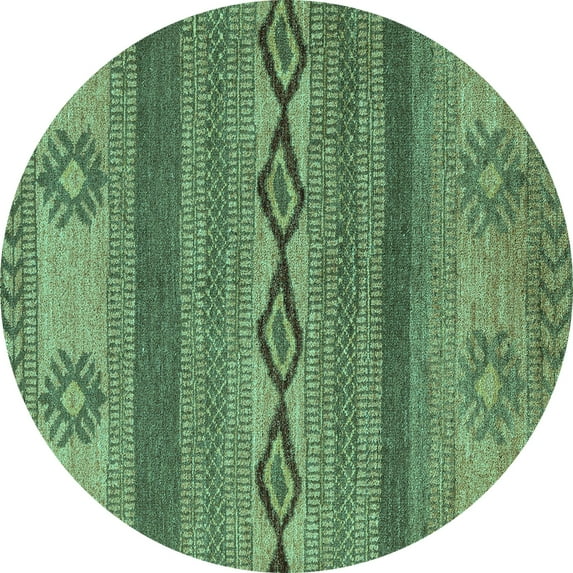 Ahgly Company Machine Washable Indoor Round Abstract Turquoise Blue Modern Area Rugs, 8' Round