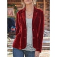 thumbnail image 2 of Women'S Velvet Jacket Casual Button Up Lapel Long Sleeve Cardigan Suits Business Coat with Pockets Red XL, 2 of 3