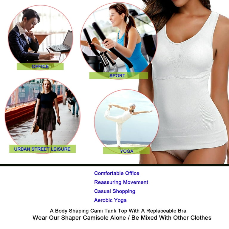 Fashion (White)Women Cami Shaper With Built In Bra Tummy Control Camisole  Tank Top Underskirts Shapewear Slimming Body Shaper Compression Vest XXA