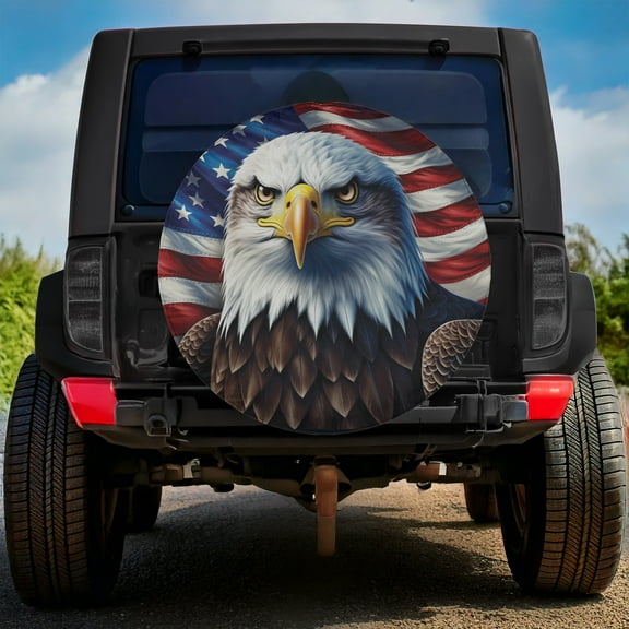 Lotusprinthandmade Patriotic Bald Eagle Flag Spare Tire Cover Without Backup Camera Hole 6 Sizes (27 in.), America Pride Wheel Protector For Truck