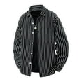 thumbnail image 6 of Big and Tall Jacket Shacket Black Button Down Striped Jacket Long Sleeve Casual Collar Men Coat, 6 of 6