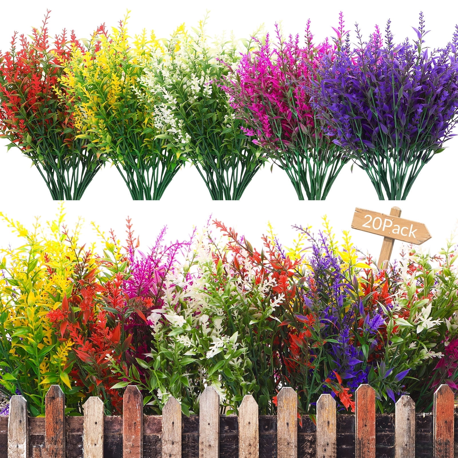 Armscye 20 Bundles Artificial Lavender Flowers – Multicolor Faux Plants, UV-Resistant Fake Flowers for Home Decor, Garden, Patio, Table Centerpieces & Indoor Outdoor Decoration