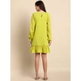thumbnail image 3 of Janasya Keyhole Neck Full Sleeve Solid Mustard Cotton Western Dress For Women,Summer Dress/Summer Wear, 3 of 5