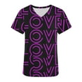 thumbnail image 1 of TIMIFIS Hauts de Sarrau d'Infirmière pour Femmes, Saint-Valentin, Uniforme de Travail, Manches Courtes, Col en V, Blouse T-shirt de Tenue de Travail avec Poches - Imprimé Violet, 1 of 3