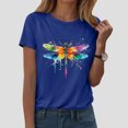 thumbnail image 2 of GEWSEY Women's Dragonfly Graphic Tees Trendy Casual Loose Summer Funny Cute Printed Short Sleeve Shirts Tops (Blue, M), 2 of 8