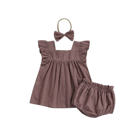 

Sunisery 3Pcs Baby Girls Jacquard Outfits Hollow Out Tank Tops Pantie Hairband Summer Sunsuit Clothes Set Brown 18-24 Months