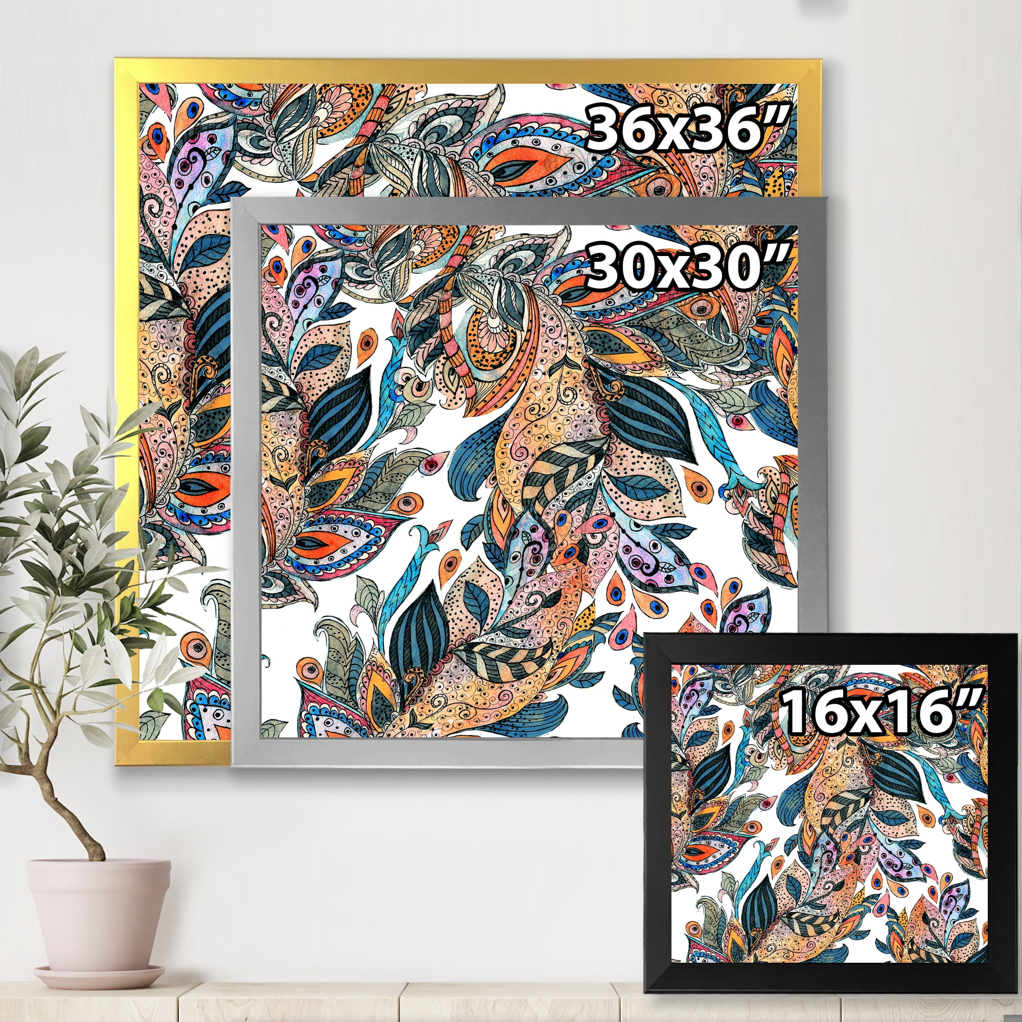 Designart 'Floral Seamless Abstract Texture Pattern' Traditional Framed Art Print