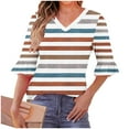 thumbnail image 7 of Jsaierl Womens 3/4 Sleeve Tops Casual V Neck Shirts Ruffle Trim Trendy Print Petite Pleated Blouses Workout Dressy Tunic Top S-2XL, 7 of 7