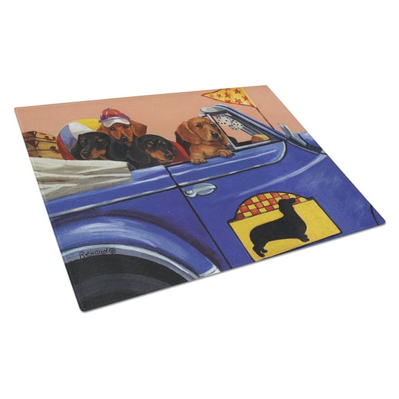Carolines Treasures PPP3259LCB Dachshund Dachsmobile Glass Cutting Board Large, 12H x 16W, multicolor