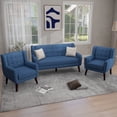 thumbnail image 2 of Lumibee Modern Tufted Faux Leather Upholstered Armchair Linen Accent Chairs Accent Chairs Blue/Linen/3-Piece 2Chairs+1Sofa Cotton,Wood 3-Piece, 2 of 4