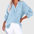 thumbnail image 2 of cfhntfmh Womens Chiffon Shirts Loose V Neck Buttons Solid Color Basic T-Shirts Fall Casual Loose Long Sleeve Lounge Tops, 2 of 6