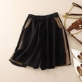 thumbnail image 2 of WAYUTE Shorts for Women 2025 Summer New Comfortable and Linen Stitching Contrast Shorts Loose Casual Elastic Five Point Wide Leg Pants, 2 of 3