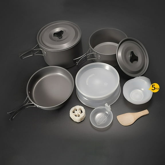 Camping Cookware Set for 4-5 People: Lightweight, Non-Stick & Easy to Clean!