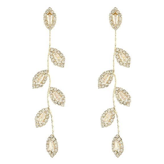SUSHANG Diamond Leaf Earrings Light Luxury Super Diamond Leaf Earrings Feminine Temperament Long Tassel Earrings Ladies New Leaf Earrings Simple Metal Bride Jewelry Gift