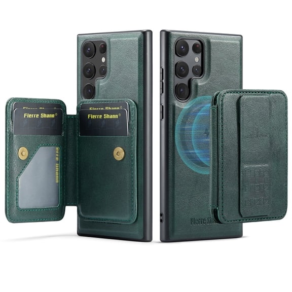 Allytechgroup 2 in 1 Wallet Case for Samsung Galaxy S26 Ultra, Detachable Magnetic Cover Compatible with Magsafe Premium PU Leather Cards Holder Shockproof Bumper Phone Case for Women Men, Green