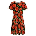 thumbnail image 4 of Red Poppies on Black Short Sleeve Dress Women Summer Evening Dresses Ladies Sundress, 4 of 7