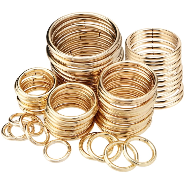 PINGEUI 180 PCS Gold Metal O Rings, 6 Size Multi-Purpose Gold O Ring Solid Circle Loop Buckle Round Ring for Crafts Hand DIY Hardware Bags Accessorie