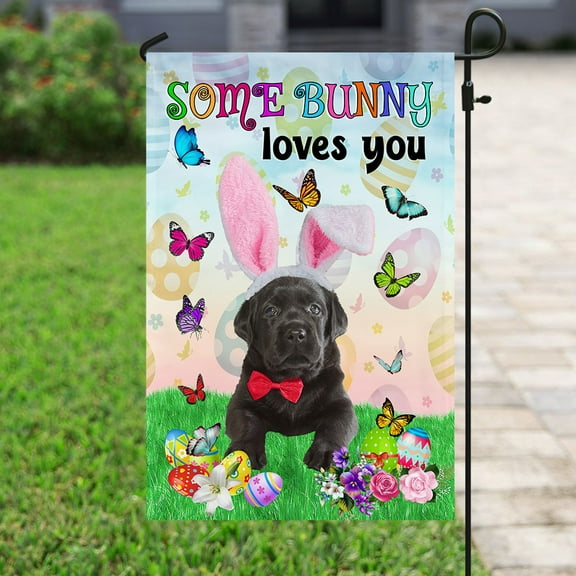 FLAGWIX Black Labrador Easter Some Bunny Loves You Flag, Outdoor Easter Decoration - Garden Flag (11.5" x 17.5")
