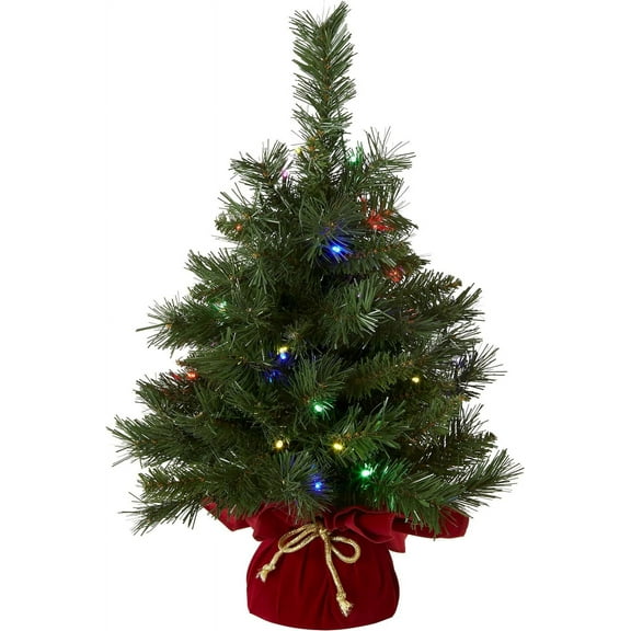Pre-lit Artificial Mini Christmas Tree | Includes Multi-Color LED Lights and Cloth Bag Base | Majestic Fir - 2 ft
