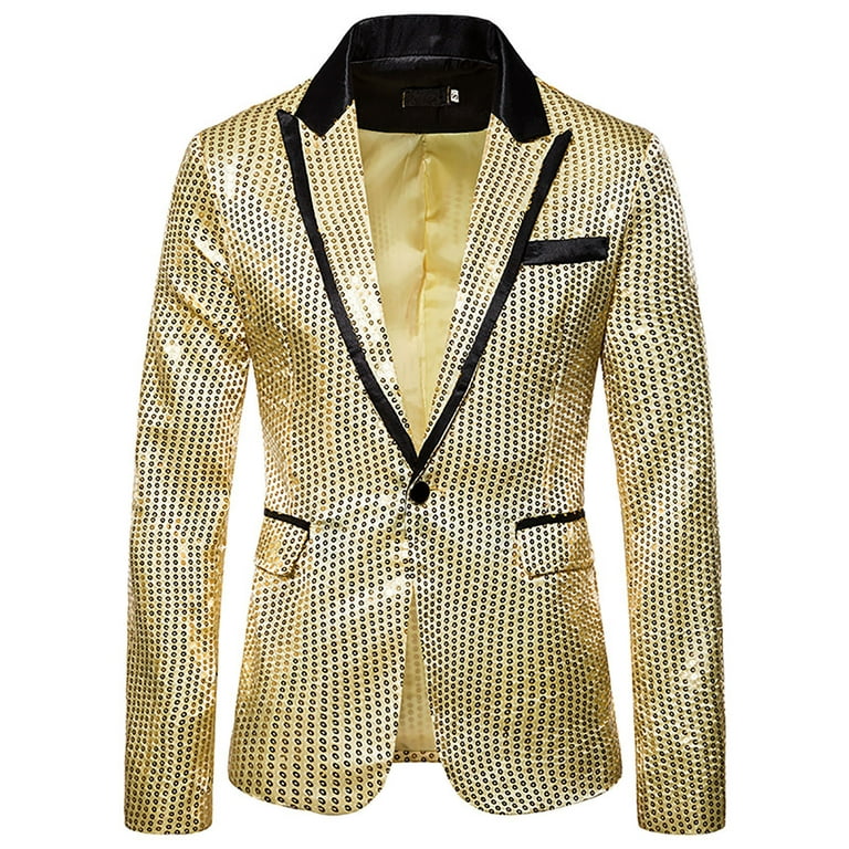 Smihono Men's Trendy Glossy Suit Blazer Jacket Button Front Stretch Suit Coat Prom Wedding Long Sleeve Tuxedo Slim Fit Personality Sequins Business