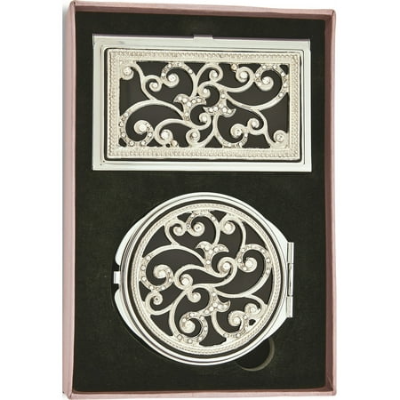 Swirl Crystal/Black Enamel Card Case and Mirror Gift Set (5x4.5mm)