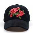 thumbnail image 2 of Black Velvet Embroidered Red Flowers Baseball Cap Hat, 2 of 3