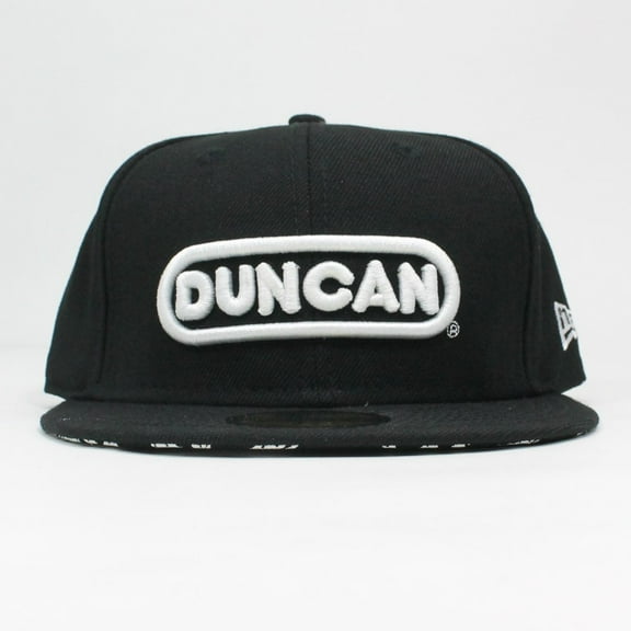 Duncan Yo-Yo Logo Fitted Baseball Cap - New Era Hat with Duncan Logo on Front and Underside of Brim (Black, 7 3/4")