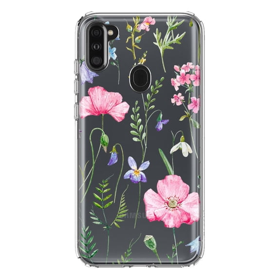 MUNDAZE Samsung Galaxy A11 Shockproof Clear Hybrid Protective Phone Case Spring Pastel Wild Flowers Summer Classy Elegant Cover