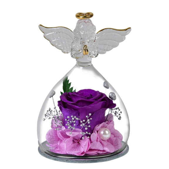 SUSHANG Elegant Artificial Rose in Glass Angel Statue, Beautiful Rose Display with Simulated Pearls for Tabletop, Mother's Day Gift, Birthday Celebration and Home Centerpiece