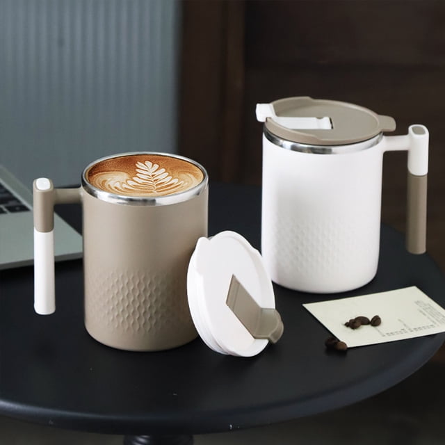 Sentmoon Tasses à Café Tasses en Acier Inoxydable Tasse à Café Portable à Double Paroi Tasse en Acier Inoxydable avec Couvercle et Poignée Tasse à Café Isolée Chauffable par Induction pour Voyage Camping Bureau
