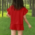 thumbnail image 7 of Cethrio Kids Girls Outfit Sets, Ruffle Sleeve Relaxed Fit 2 Piece T-shirts & Shorts Set Red Size 4-5T, 7 of 7