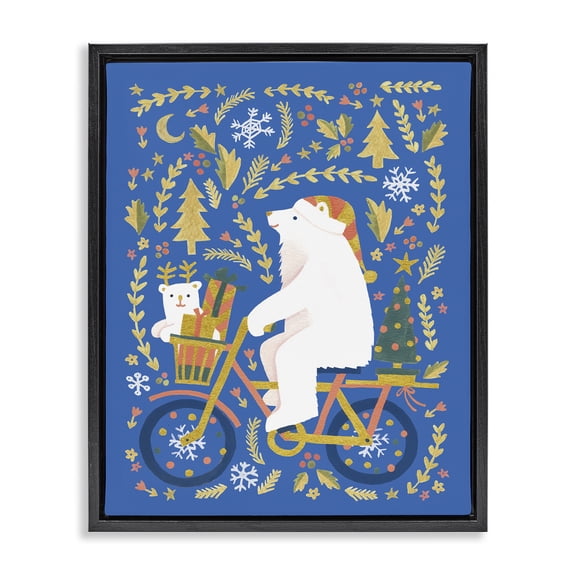 Stupell Industries Polar Bears on Bicycle Animals Painting Black Floater Framed Canvas Art Print Wall Art, 17 x 21