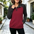 thumbnail image 6 of Cmfcve Plus Size Button V Neck Pullover Sweatshirts for Women Fashion Color Block Loose Fit Casual Long Sleeve Fall Shirts, 6 of 9