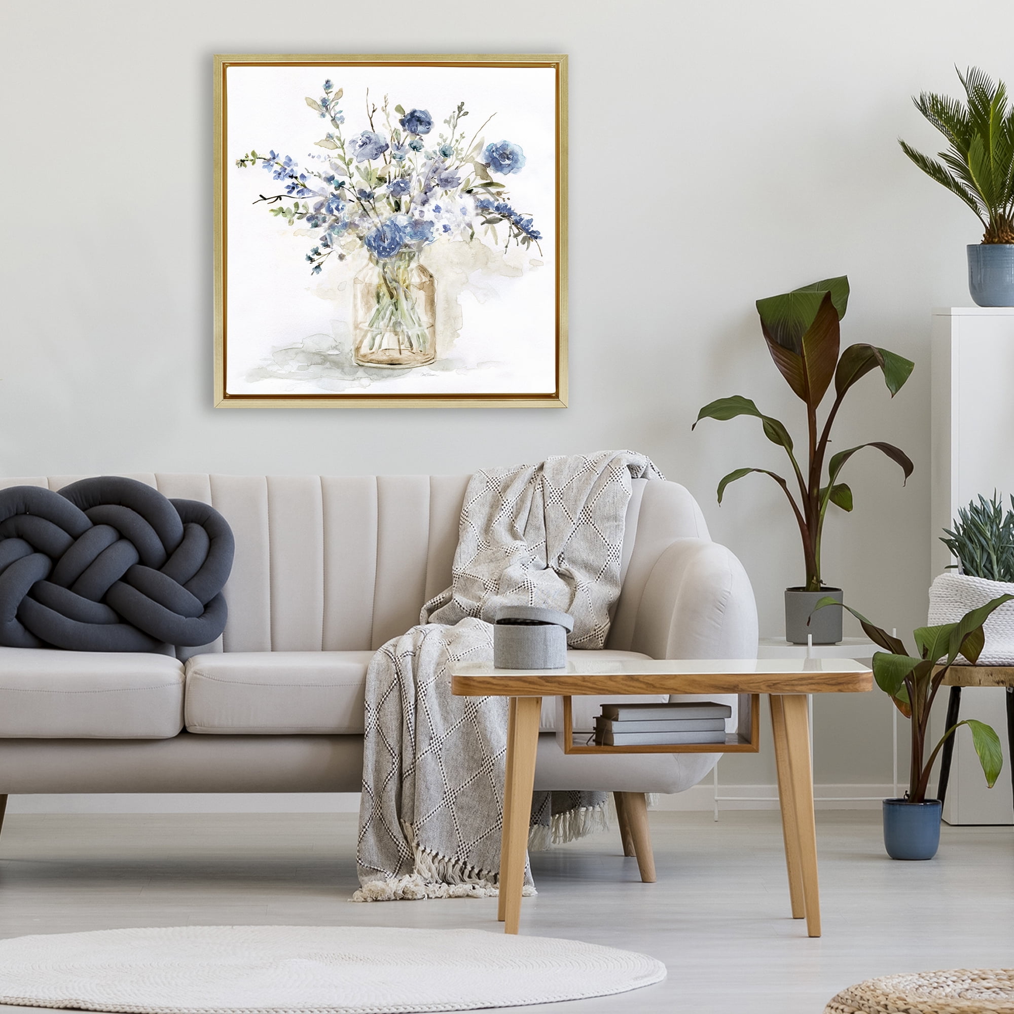 Stupell Industries Spring Floral Dollops Gold Framed Floater Canvas Wall Art, design by Carol Robinson