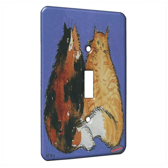KuzmarK™ Single Gang Toggle Switch Wall Plate - Tortiseshell and Tabby Maine Coon Kitties on Periwinkle Cat Art by Denise Every