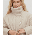 thumbnail image 6 of Women's Stand Collar Puffer Pattern Cotton Jacket Belt Button Up Long Sleeve Warm Coat Winter Outerwear, 6 of 7