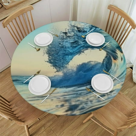 

SHERONV Wave Ocean Sky Round Table Cover Stain Resistant Washable Indoor Outdoor Tablecloth Kitchen Dining Wedding Parties Picnic Farmhouse 100% Polyester Fiber 54-58
